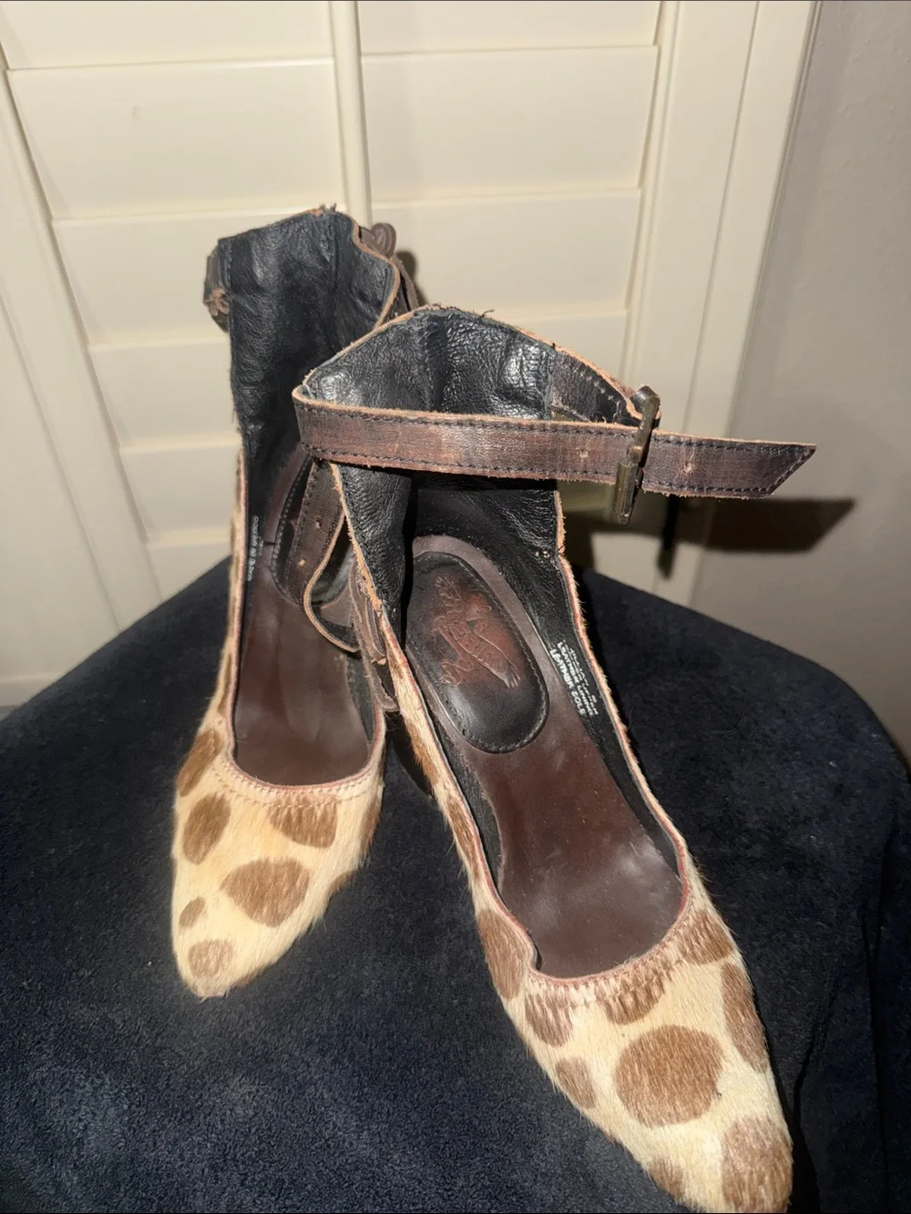Freebird by Steven Brown Spotted Haircalf Pointed-Toe Ankle-Strap Heels